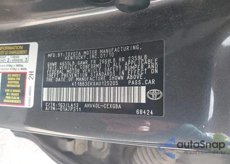 2010 Toyota Camry Hybrid из США, поврежденный, VIN 4T1BB3EKXAU125205